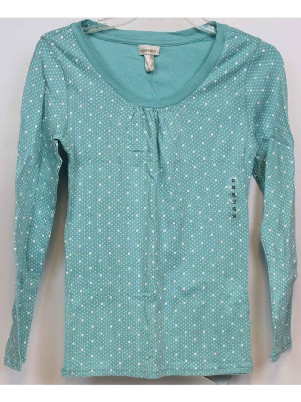 Vtg Limited Too Y2K Aqua Blue Polka Dot Tee sz 18 Long Shirt Ruffle Neckline NWT